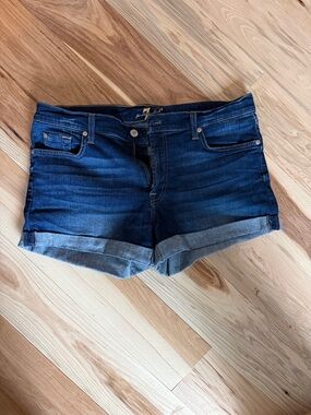 7 For All Mankind Dark Blue Rolled Hem Jean Shorts